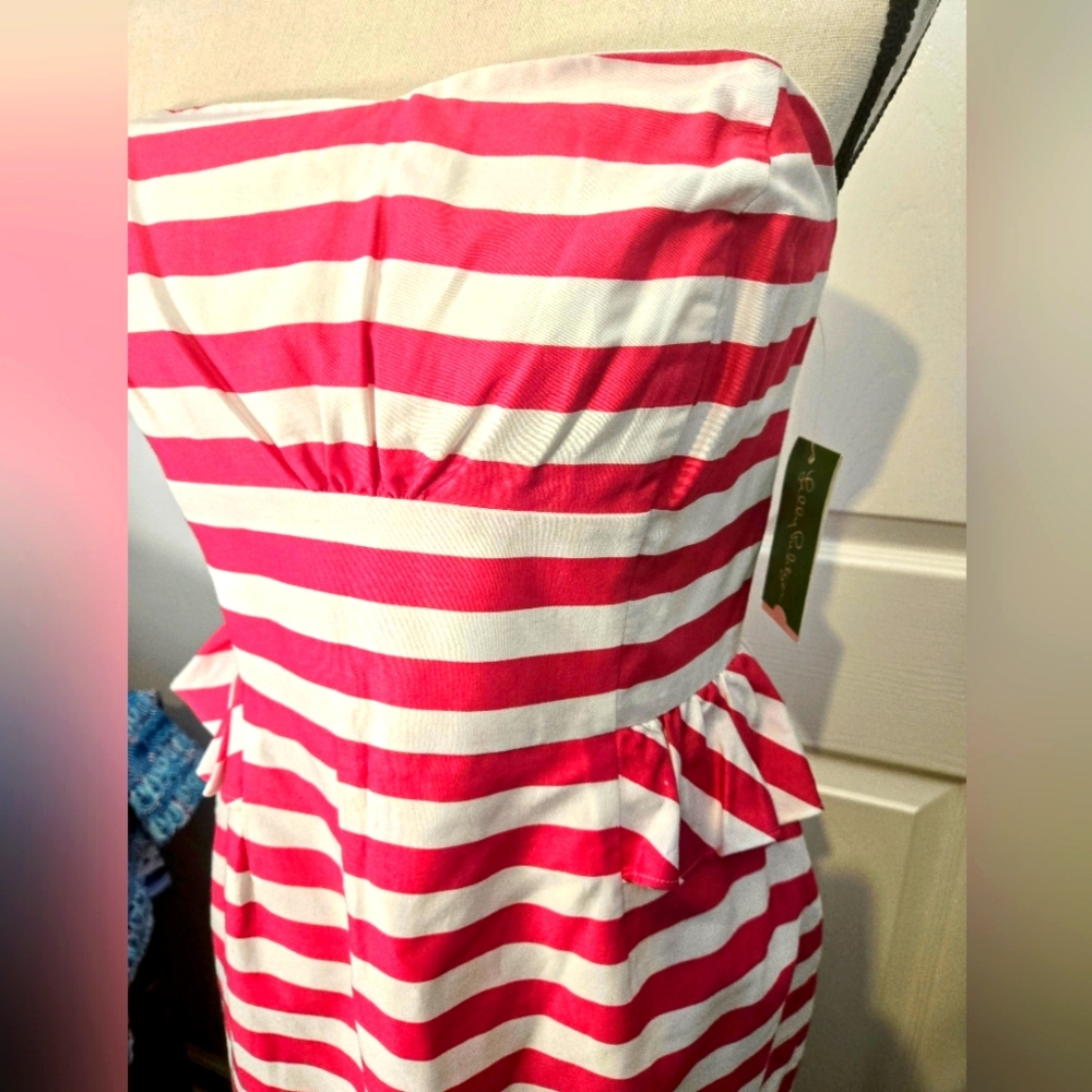Lilly Pulitzer Pink Maybell Stripe Strapless Pink/White Cocktail Dress Size 8. 